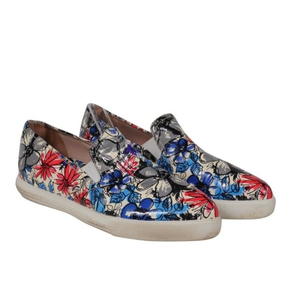 Miu Miu Floral Printed Slip On Sneakers US 6 EU 36 Blue Pink Patent Leather - Picture 1 of 11